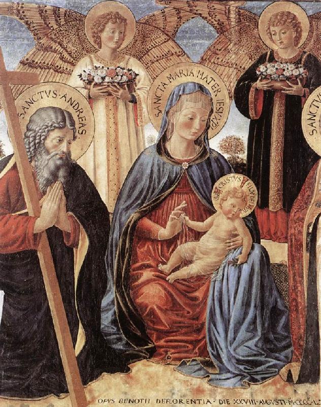 GOZZOLI, Benozzo Madonna and Child between Sts Andrew and Prosper (detail) fg Spain oil painting art